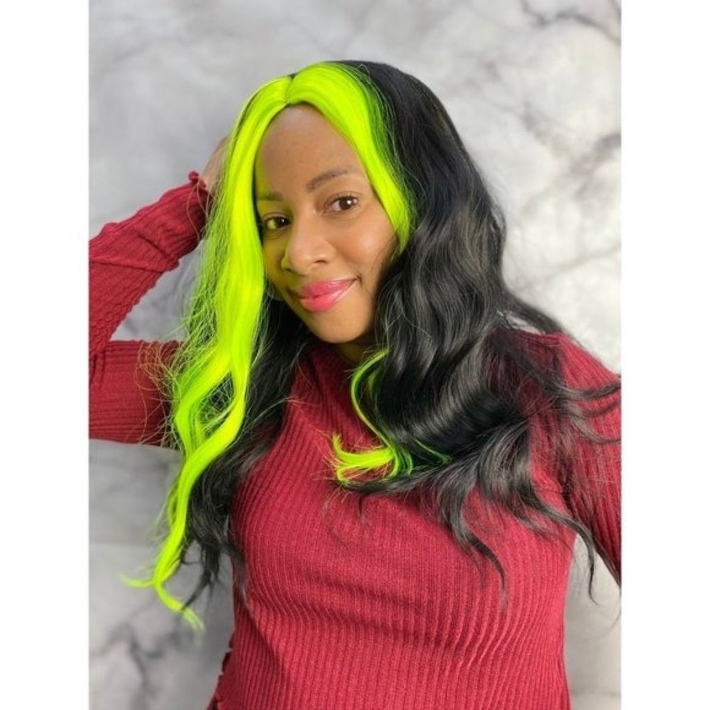 Short Bob Neon Green Black Wig